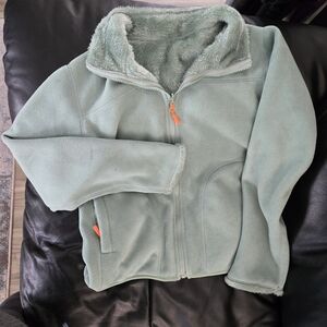 Cozy Mint Green Fleece Jacket with Orange Accents Reversible